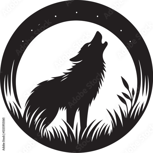 Wolf Howling Moon Silhouette Bundle
