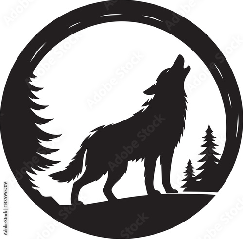 Wolf Howling Moon Silhouette Bundle