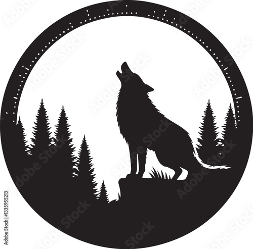 Wolf Howling Moon Silhouette Bundle