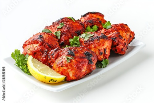 Aromatic indian chicken tikka on plate with lemon garnish showcasing tasty cuisine delicious meal