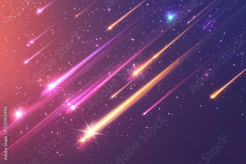 Colorful photo-realistic ethereal shooting stars on a plain background 