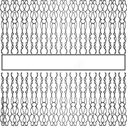 Vertical repeating patterned elements with rounded shapes and a narrow horizontal frame in the middle of the texture.