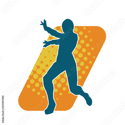Silhouette of a man in oriental martial art pose. Silhouette of a male in martial art move.