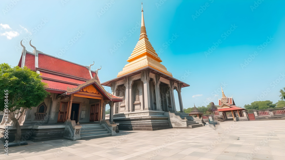 Naklejka premium Panorama of thai temple in Bangkok, Thailand.