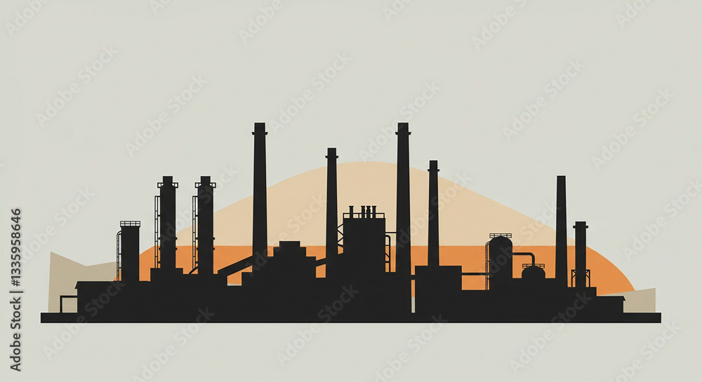 Obraz premium Oil & gas refinery plant. Factory, power plant, oil refinery and oil processing plant. Raster illustration.