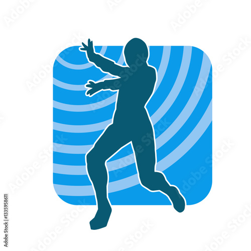 Silhouette of a man in oriental martial art pose. Silhouette of a male in martial art move.