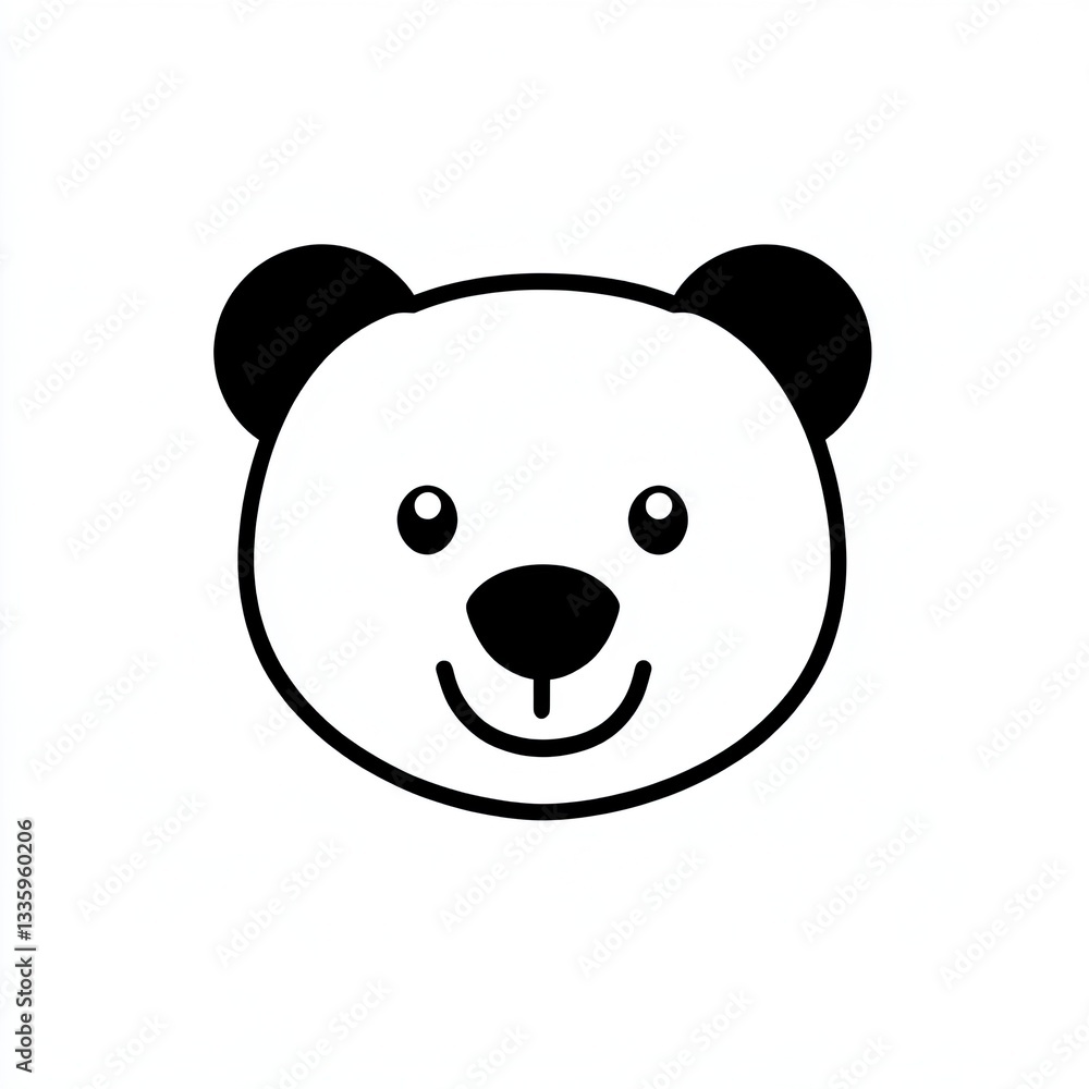 Cute simple bear face icon black outline on white background minimalistic Cute simple bear face icon black outline on white background minimalistic