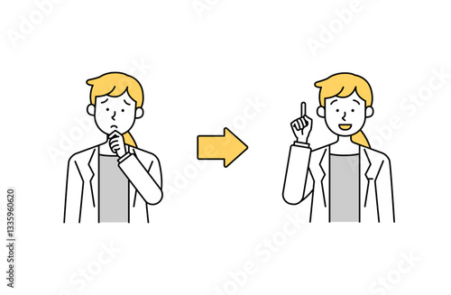 疑問・悩みが解決する女性博士・医者・教授のベクターイラスト シンプル