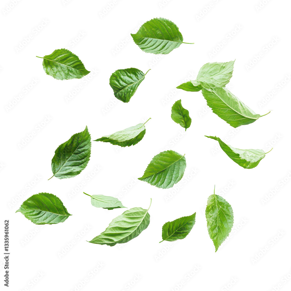 Green leaves falling on black background nature freshness plants isolated on transparent background Green leaves falling on black background nature freshness plants isolated on transparent background