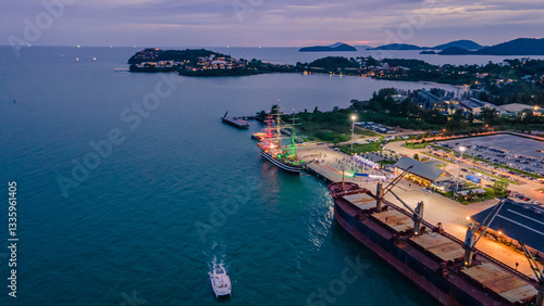 Deep sea port view, Phuket, Ao Makham, cruise ships, cargo ships can park. Wichit, Mueang Phuket, Phuket 83000 Thailand.