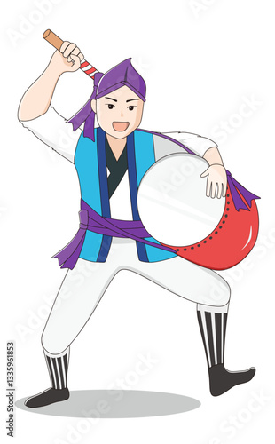 沖縄の伝統文化「エイサー」のイメージイラスト（大太鼓)