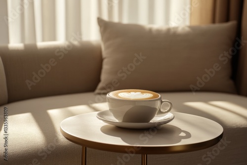 Wallpaper Mural Cozy latte in the sun.  Relaxing morning coffee by the window Torontodigital.ca