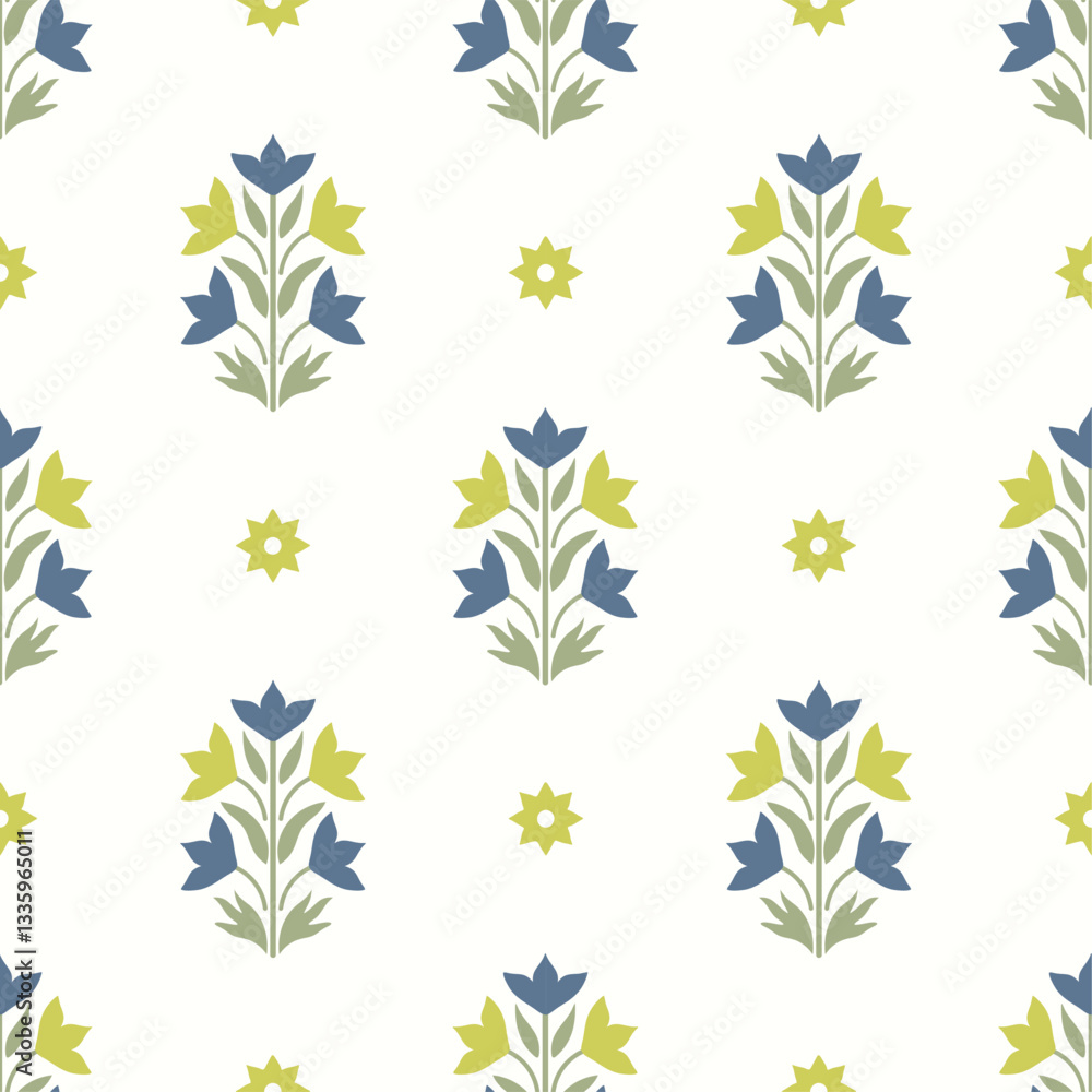 Obraz premium Hashtag CADS floral block print. Batik design, Ajrakh print, hand draw pattern. EPS files format. 