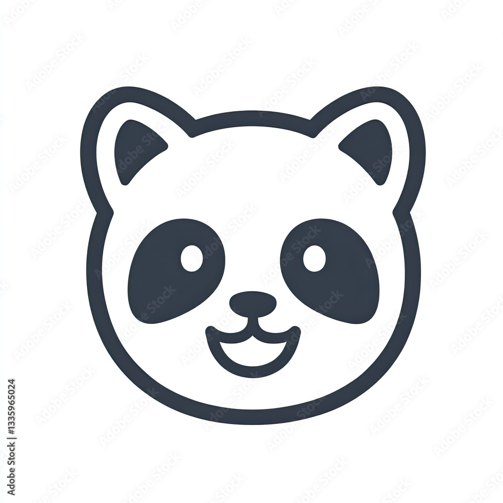Cute simple panda face icon black outline on white background minimalistic Cute simple panda face icon black outline on white background minimalistic