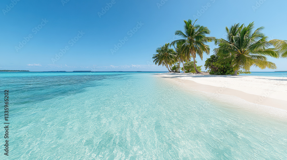 Fototapeta premium serene untouched island with coconut trees swaying in breeze