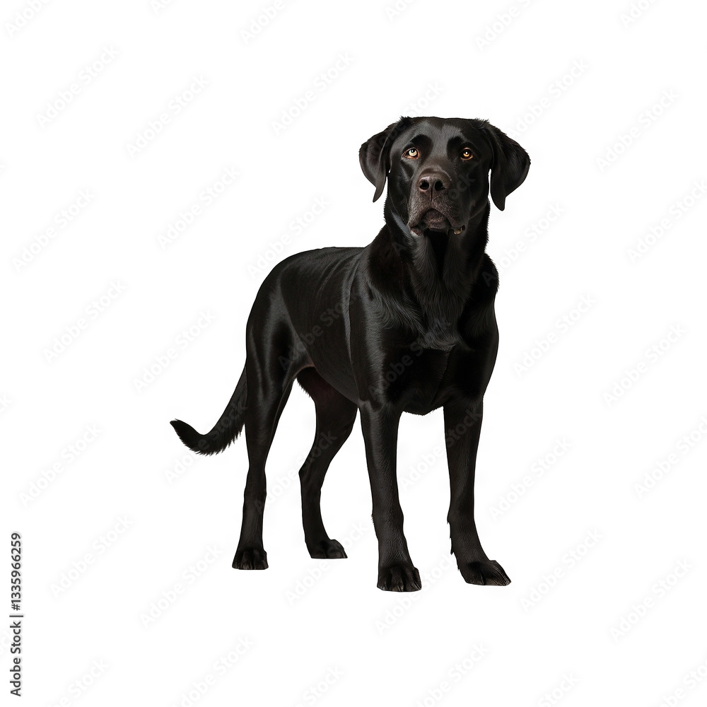 Black labrador dog isolated on transparent background generative AI