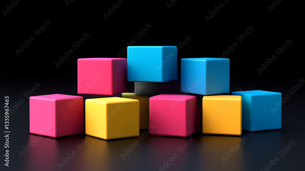Abstract geometric blocks on black background, 3d render Abstract geometric blocks on black background, 3d render
