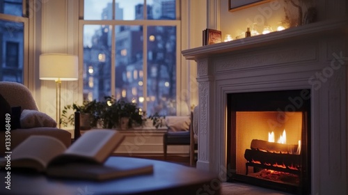 Wallpaper Mural Cozy Living Room with Fireplace and Soft Light Torontodigital.ca