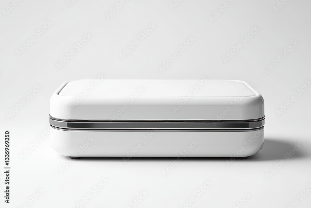 Elegant white box with sleek silver accents a minimalist design in soft studio lighting ideal for storage Elegant white box with sleek silver accents a minimalist design in soft studio lighting ideal for storage