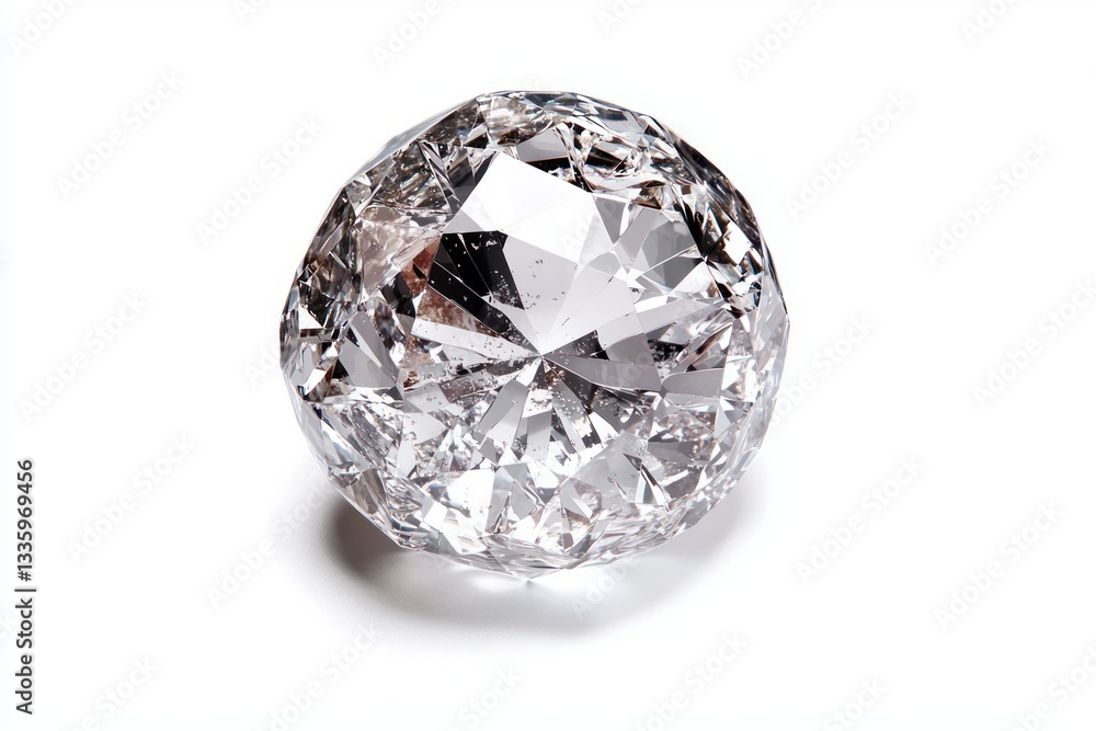 Brilliant gem close up on pure white backdrop capturing dazzling facets in professional shot Brilliant gem close up on pure white backdrop capturing dazzling facets in professional shot