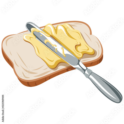 Knife Spreading Butter on Toast Flat Design Vector for Web and App
