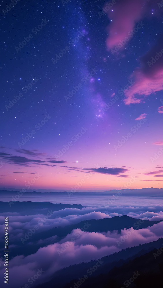 Purple gradient moonlight sky with clouds and stars for phone background wallpaper Purple gradient moonlight sky with clouds and stars for phone background wallpaper