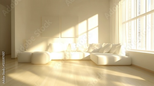 Cozy Living Room with Soft Sunlight and Neutral Colors
