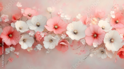 Wallpaper Mural Delicate floral arrangement with pink and white blossoms, vibrant petals against a soft backdrop, perfect for spring themes. Torontodigital.ca
