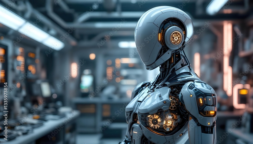 Advanced Robot in Futuristic Lab Setting Advanced Robot in Futuristic Lab Setting
