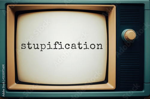 Stupification word text on tv screen