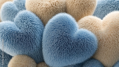 An elegant arrangement of luxurious, furry heart-shaped objects with a velvety soft texture. 