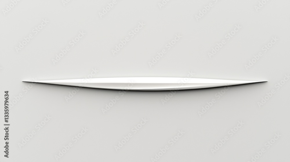 A white, curved, and elongated object is shown against a light gray background.
