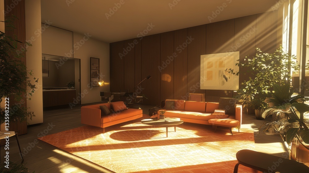 Modern Living Room with Sunlight and Area Rug