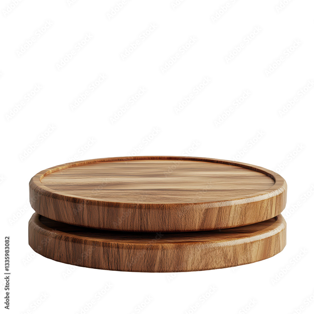 Two round wooden platforms stacked on black background minimalist product display isolated on white background Two round wooden platforms stacked on black background minimalist product display isolated on white background