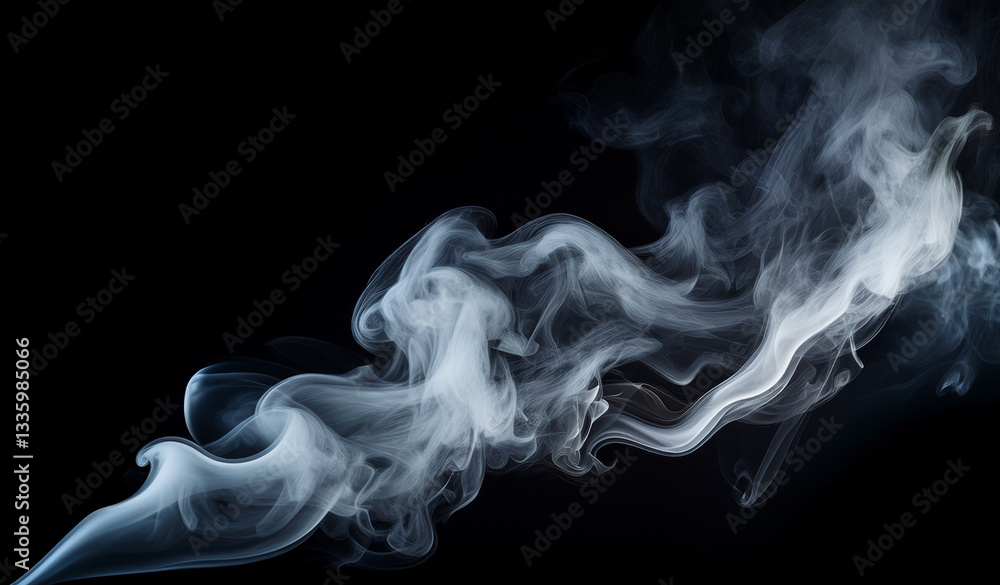 Fototapeta premium Fog or Abstract smoke set isolated on black background. Royalty high-quality free best stock image of white cloudiness, mist or smog on dark background