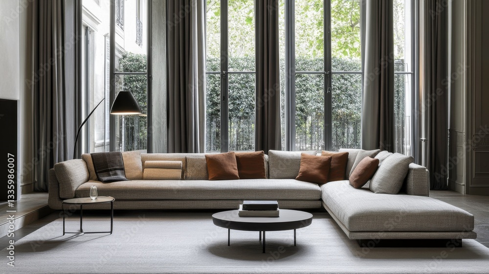 Modern Room with Sleek Sofa and Soft Lighting