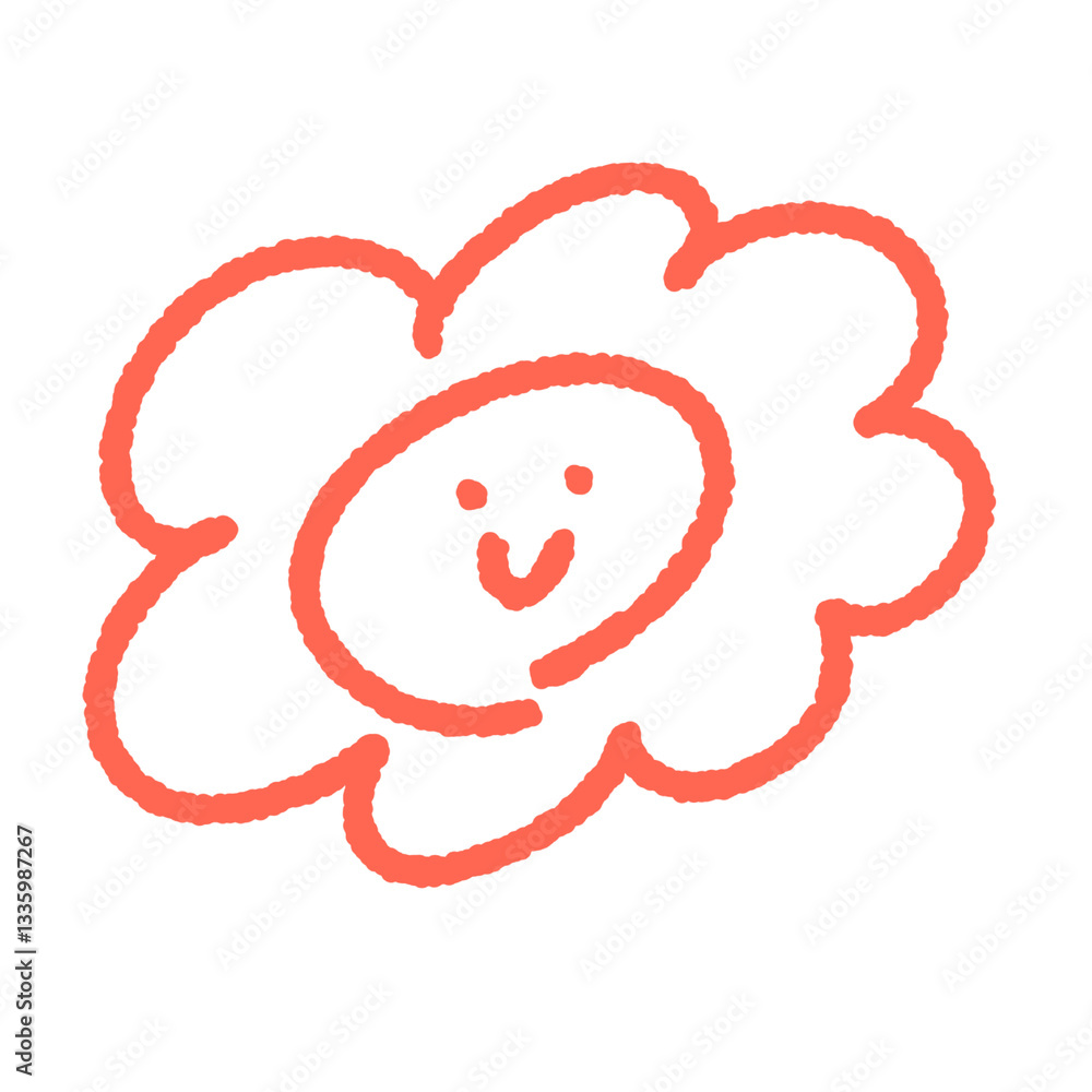 手描きの可愛い笑顔のはなまるマーク 朱色 手描きの可愛い笑顔のはなまるマーク 朱色