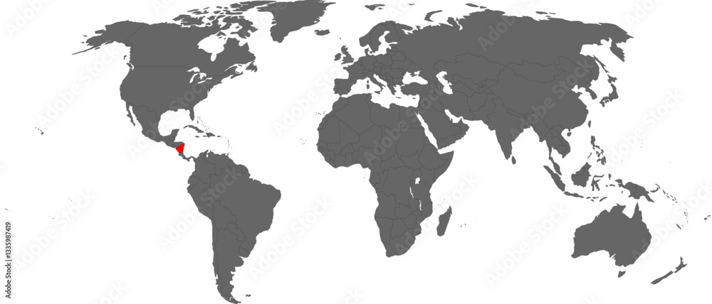 Obraz premium Nicaragua Highlighted on World Map – SVG, PNG, Transparent Background