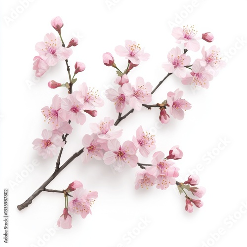 Delicate pink blossoms on branches against a white background.  Soft, springtime flowers photo