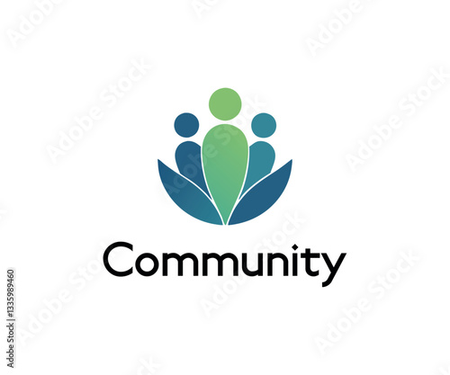 Community Logo Design Three People, Green, Blue, Growth