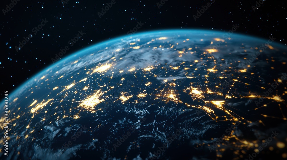 Fototapeta premium globe Cybersecurity and Protection 3D rendering of Earth with a digital shield protecting network connections, data streams flowing securely across the globe, visualizing global cyber resilience and