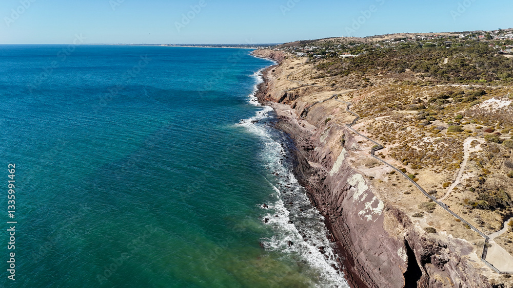 Fototapeta premium Hallett Cove, South Adelaide, South Australia: Stunning Drone View of The Sugarloaf, Beach & Trails 