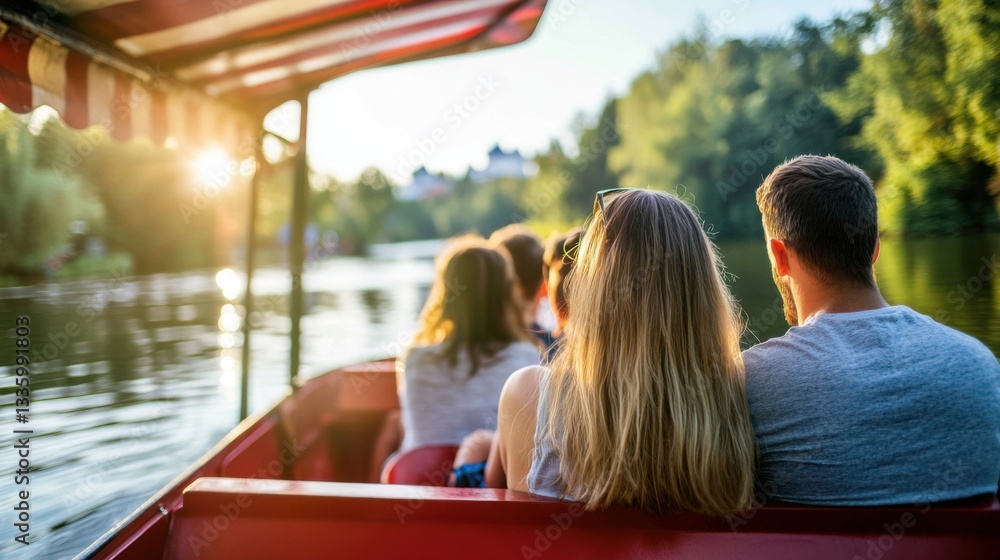 Group of Friends Enjoying Relaxing Boat Ride on Beautiful River