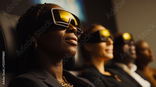 Obraz na płótnie Group of People Enjoying Virtual Reality Experience in Modern Theater w salonie