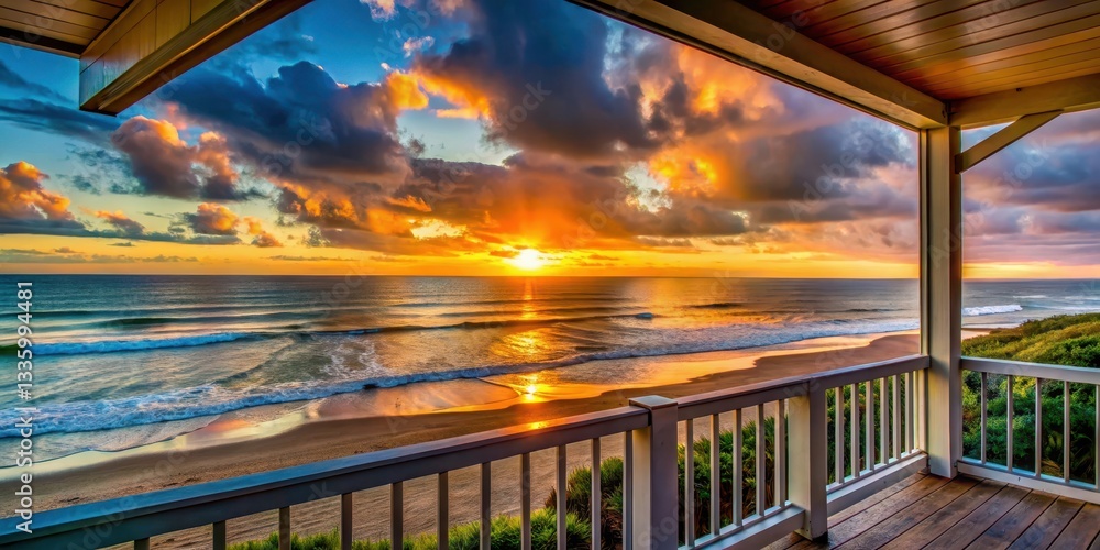 Fototapeta premium Dramatic ocean sunrise view from veranda of private home in Melbourne Beach , landscape, scenery, landscape, scenery, ocean, sky
