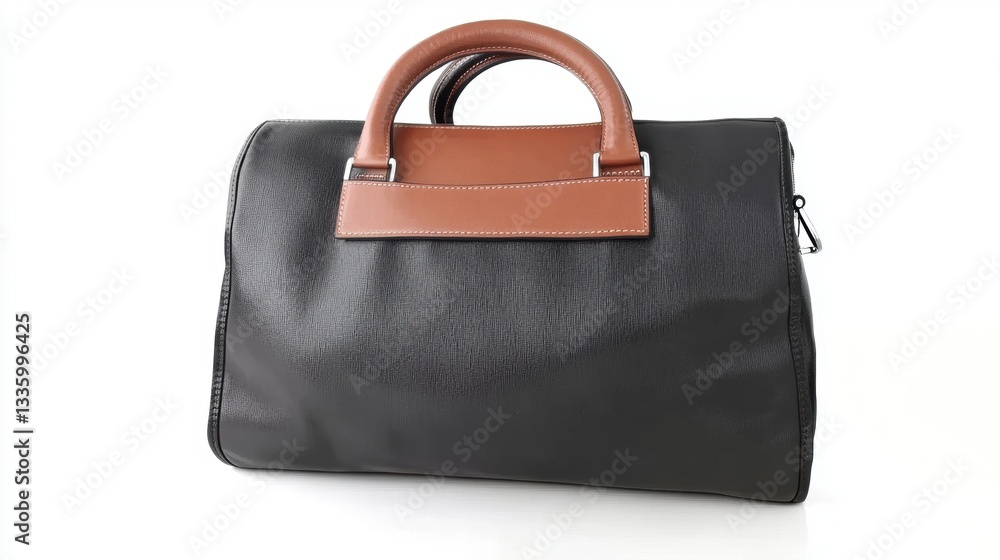 Elegant Black and Brown Handbag with Structured Design and Handle Elegant Black and Brown Handbag with Structured Design and Handle