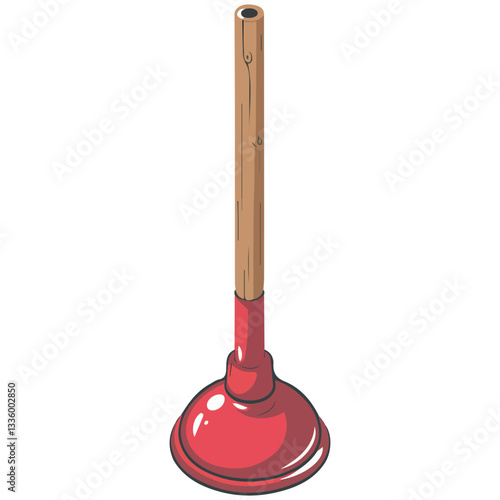 Isometric Toilet Plunger Rubber Cup on White Background, Bathroom Cleaning Accessory