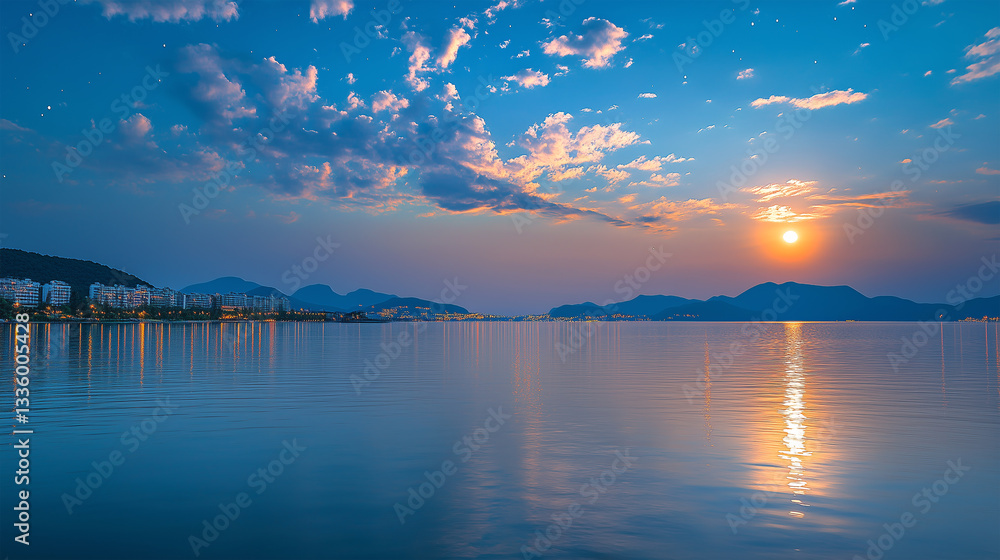 Fototapeta premium sunset over the lake