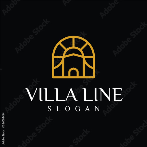 Minimalist villa logo with arched doorway. Simple, elegant design. Ideal for real estate, vacation rentals, or architecture brands. Clean vector.