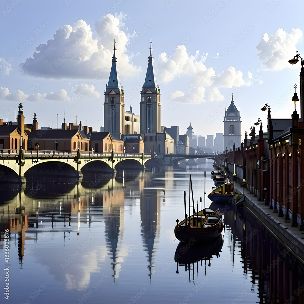 Fototapeta premium City view from across the river